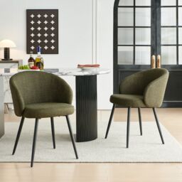SONARA Modern Set of 2 Chunky Weave Fabric Ergonomic Dining Chairs with Arms in Green - thumbnail 1