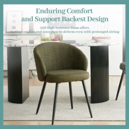 SONARA Modern Set of 2 Chunky Weave Fabric Ergonomic Dining Chairs with Arms in Green - thumbnail 4