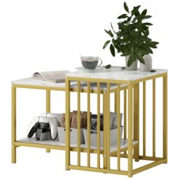 Rafaelo Mobilia Set Of 2 Gold Nesting Tables With Faux Marble Top - thumbnail 5
