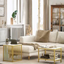 Rafaelo Mobilia Set Of 2 Gold Nesting Tables With Faux Marble Top - thumbnail 2
