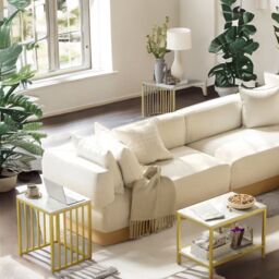Rafaelo Mobilia Set Of 2 Gold Nesting Tables With Faux Marble Top - thumbnail 4
