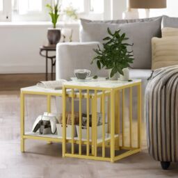 Rafaelo Mobilia Set Of 2 Gold Nesting Tables With Faux Marble Top - thumbnail 3