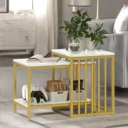 Rafaelo Mobilia Set Of 2 Gold Nesting Tables With Faux Marble Top