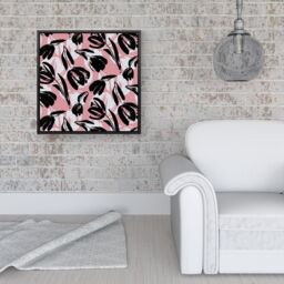 "Warren Reed - Designer Nature Flat Spring Flower Motif In Pink & Black Color Framed Canvas - Size: W30"" x H30""" - thumbnail 2