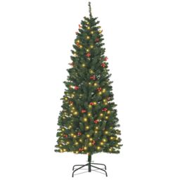 HOMCOM 6ft Artificial Pencil Christmas Tree with LED Light Berry Xmas Decor in Green - thumbnail 2