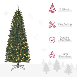 HOMCOM 6ft Artificial Pencil Christmas Tree with LED Light Berry Xmas Decor in Green - thumbnail 4