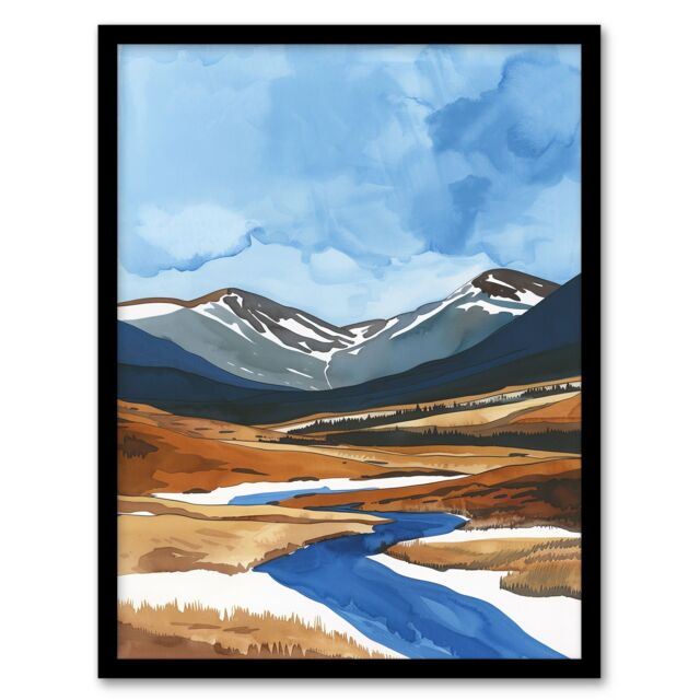 "Artery8 Cairngorms National Park Scotland Watercolour Framed Art Print in Blue - Size: W12"" x H16""" - image 1