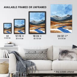 "Artery8 Cairngorms National Park Scotland Watercolour Framed Art Print in Blue - Size: W12"" x H16""" - thumbnail 3