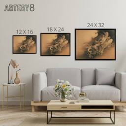 "Artery8 Kano Hogai Japanese Dragons In Clouds Framed Canvas Wall Art Print in Beige - Size: W12"" x H16""" - thumbnail 4