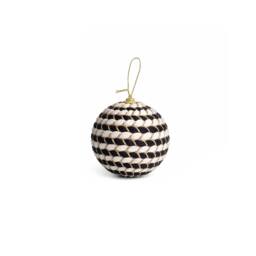 Melody Maison Set Of 3 Round Black & White Stripe Rope Christmas Tree Baubles - 8cm - thumbnail 1