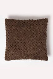 Homescapes Sofia Pleated Velvet Cushion in Brown - Size: 45 cm x 45 cm