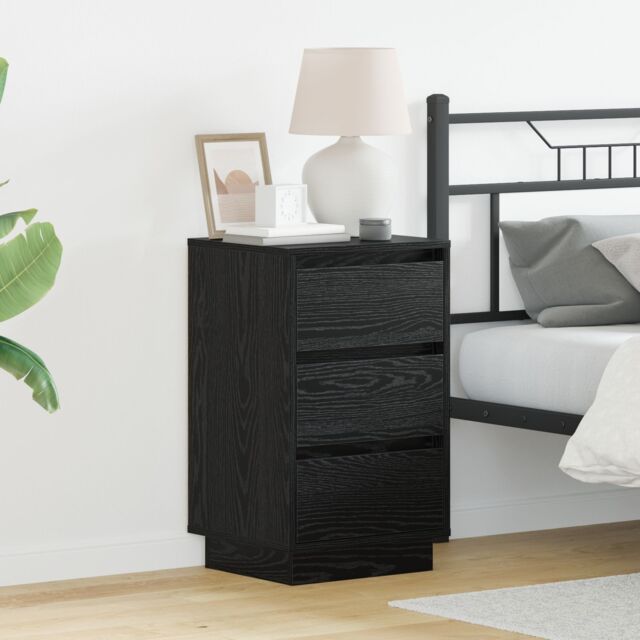 Berkfield Home Bedside Cabinet with LED Black Oak 39x34.5x65 cm Engineered Wood - image 1