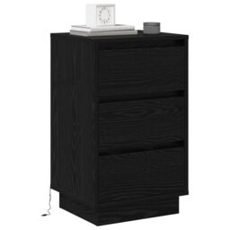 Berkfield Home Bedside Cabinet with LED Black Oak 39x34.5x65 cm Engineered Wood - thumbnail 3