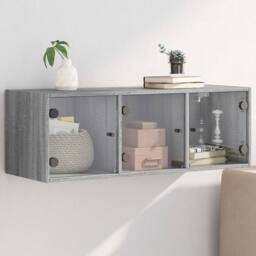 Berkfield Home Wall Cabinet with Glass Doors Grey Sonoma 102x37x35 cm - Size: 102 x 37 x 35 cm - thumbnail 2