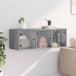 Berkfield Home Wall Cabinet with Glass Doors Grey Sonoma 102x37x35 cm - Size: 102 x 37 x 35 cm - thumbnail 3