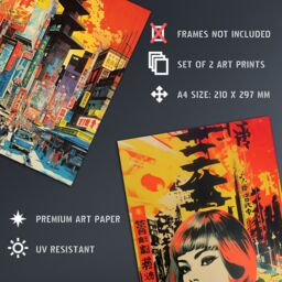 "Artery8 Wall Art Print Set of 2 Japan Fashion Street Scene 1960 Cityscape Orange Yellow 2 Pack Posters - Size: W12"" x H16""" - thumbnail 4