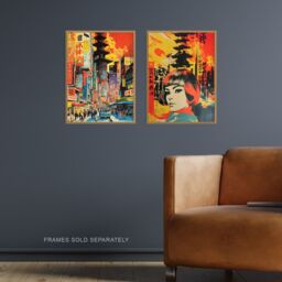 "Artery8 Wall Art Print Set of 2 Japan Fashion Street Scene 1960 Cityscape Orange Yellow 2 Pack Posters - Size: W12"" x H16""" - thumbnail 2