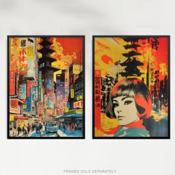 "Artery8 Wall Art Print Set of 2 Japan Fashion Street Scene 1960 Cityscape Orange Yellow 2 Pack Posters - Size: W12"" x H16""" - thumbnail 5