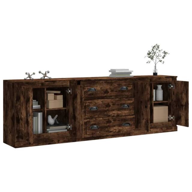 Berkfield Home Sideboards 3 pcs Smoked Oak Engineered Wood in Brown - image 1