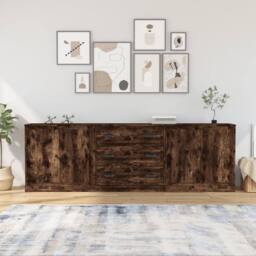 Berkfield Home Sideboards 3 pcs Smoked Oak Engineered Wood in Brown - thumbnail 2