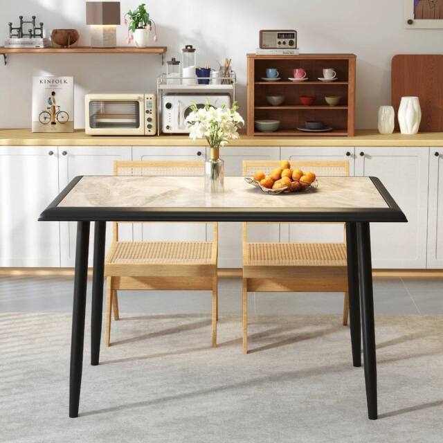 EONLION Sintered Stone Dining Table Rectangular Kitchen Table in Black - Size: 100 cm - image 1
