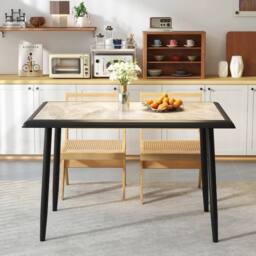 EONLION Sintered Stone Dining Table Rectangular Kitchen Table in Black - Size: 100 cm