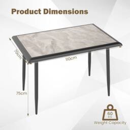 EONLION Sintered Stone Dining Table Rectangular Kitchen Table in Black - Size: 100 cm - thumbnail 2