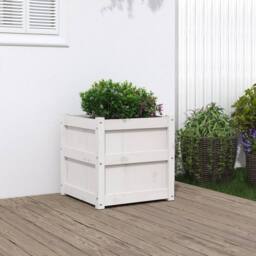 Berkfield Home Beautiful Garden Planter White 50x50x50 cm Solid Wood Pine - Size: 50 x 50 x 50 cm - thumbnail 2