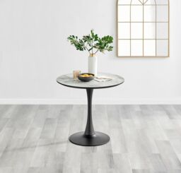 FurnitureboxUK Elina 80cm Round 2-Seater White Marble Effect Pedestal Dining Table