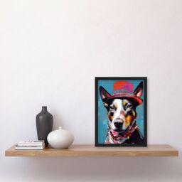 Artery8 Australian Kelpie with Red Top Hat Modern Folk Art Artwork Framed Wall Art Print A4 in Black - thumbnail 2