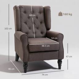 Wyld Haus Mizi Brown Wingback Accent Chair Snow Flannel Button Tufted - thumbnail 3
