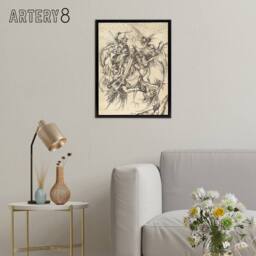 "Artery8 Schongauer Temptation Saint Anthony Framed Canvas Wall Art Print in Beige - Size: W18"" x H24""" - thumbnail 3