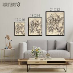 "Artery8 Schongauer Temptation Saint Anthony Framed Canvas Wall Art Print in Beige - Size: W18"" x H24""" - thumbnail 4