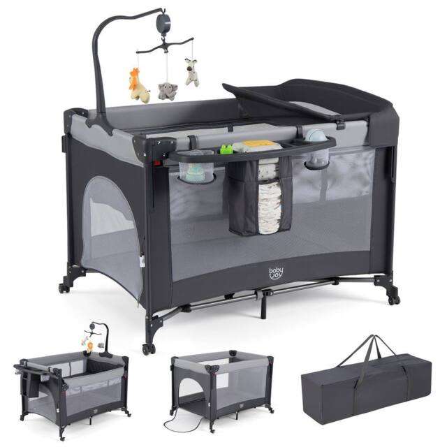 Costway 5 in 1 Baby Travel Bassinet Bedside Sleeper with Changing Table & Mattress in Black - image 1