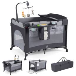 Costway 5 in 1 Baby Travel Bassinet Bedside Sleeper with Changing Table & Mattress in Black