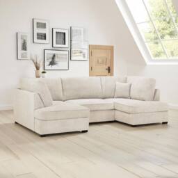 Furnishings For Less UK California Boucle Beige U shaped 6 Seater Sofa + Footstool - thumbnail 1