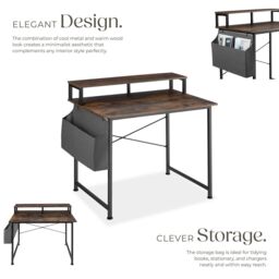 tectake Desk - With Shelving & Fabric Storage Bag in Brown - Size: 120 cm x 60 cm - thumbnail 3