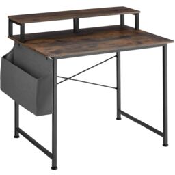 tectake Desk - With Shelving & Fabric Storage Bag in Brown - Size: 120 cm x 60 cm - thumbnail 1