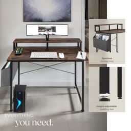 tectake Desk - With Shelving & Fabric Storage Bag in Brown - Size: 120 cm x 60 cm - thumbnail 4