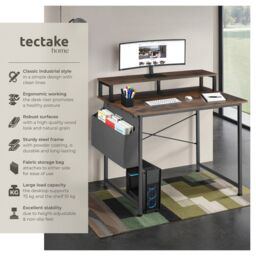 tectake Desk - With Shelving & Fabric Storage Bag in Brown - Size: 120 cm x 60 cm - thumbnail 2