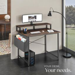 tectake Desk - With Shelving & Fabric Storage Bag in Brown - Size: 120 cm x 60 cm - thumbnail 7