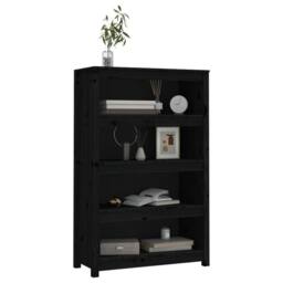 Berkfield Home Beautiful Book Cabinet Black 80x35x126 cm Solid Wood Pine - Size: 80 x 35 x 126 cm - thumbnail 4