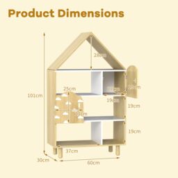 Costway Dollhouse Bookshelf House-shaped Bookcase with 2 Doors in Natural - thumbnail 2