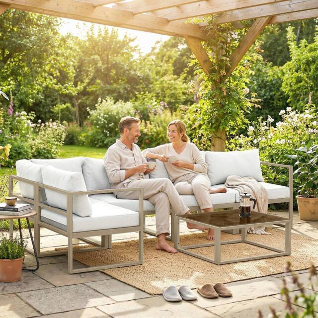 OUTSUNNY 5 Seater Aluminium Garden Furniture Set w/ Table, White - image 1
