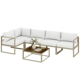 OUTSUNNY 5 Seater Aluminium Garden Furniture Set w/ Table, White - thumbnail 2