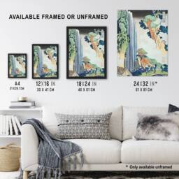"Artery8 Ono Waterfall Kisokaido Road Vintage Japan Framed Wall Art Print Hokusai in Green - Size: W12"" x H16""" - thumbnail 3