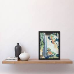 "Artery8 Ono Waterfall Kisokaido Road Vintage Japan Framed Wall Art Print Hokusai in Green - Size: W12"" x H16""" - thumbnail 4
