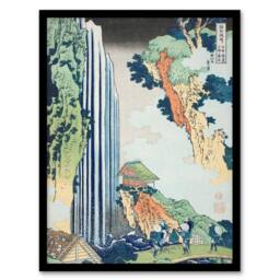 "Artery8 Ono Waterfall Kisokaido Road Vintage Japan Framed Wall Art Print Hokusai in Green - Size: W12"" x H16""" - thumbnail 1