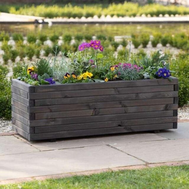 Primrose Raised Wooden Pine Flower Bed Trough Planter Treated Timber Grey 140cm - image 1
