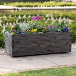Primrose Raised Wooden Pine Flower Bed Trough Planter Treated Timber Grey 140cm - thumbnail 1